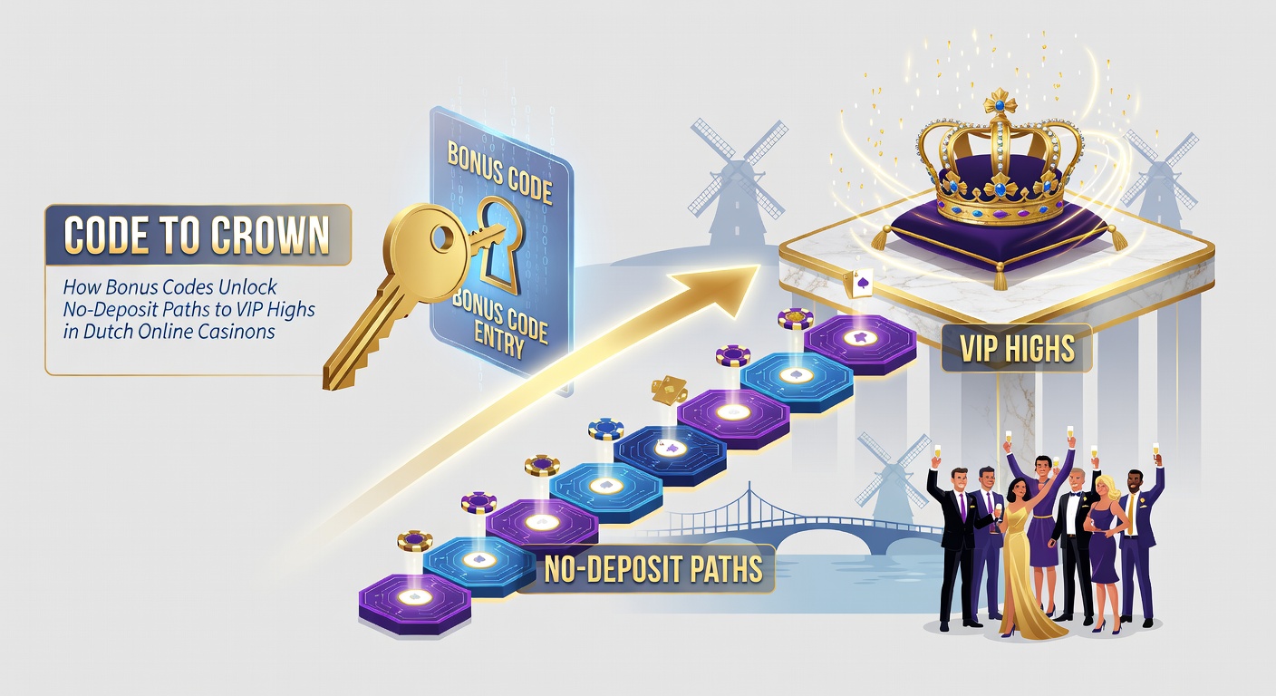 Visualisatie van een speler die via bonuscodes een VIP-kroon beklimt, met casino-elementen zoals chips en slots op de achtergrond