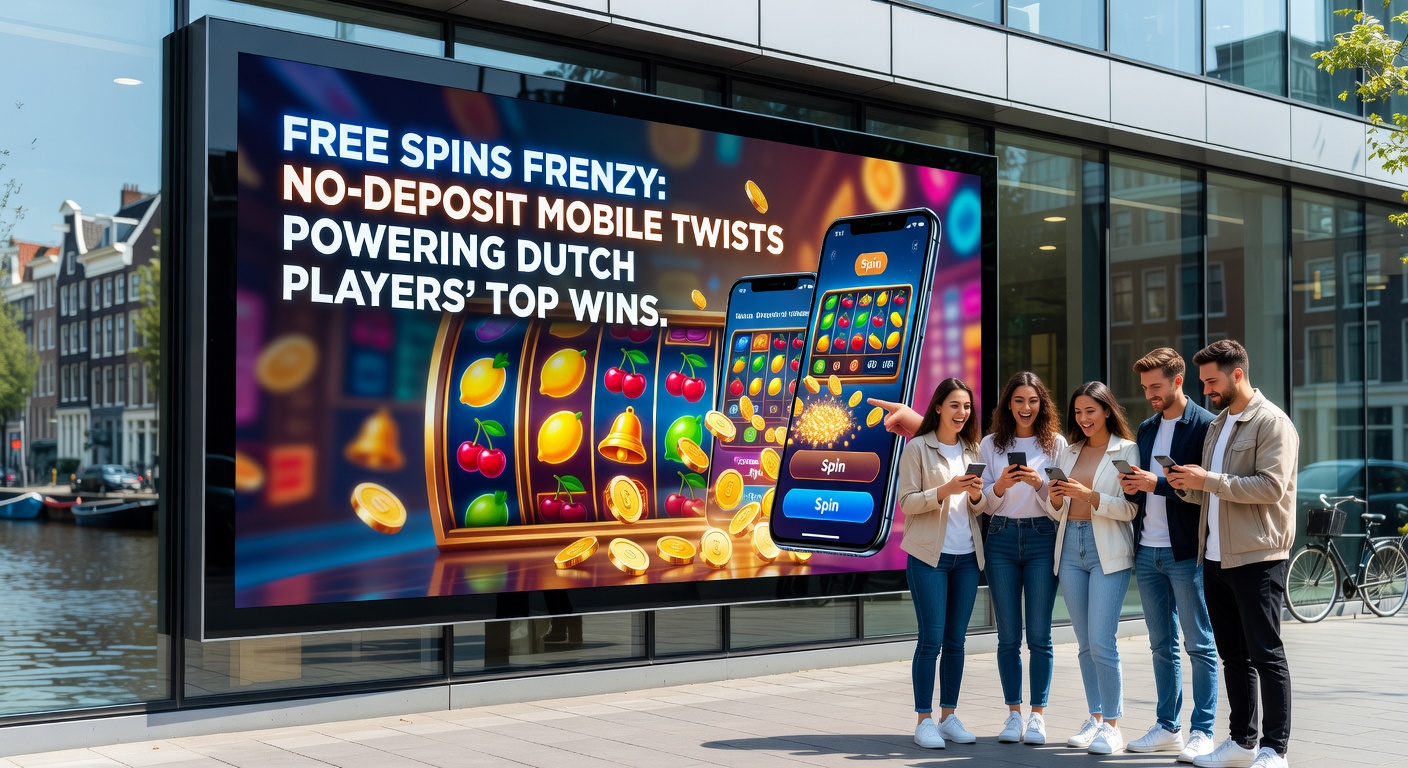 Grafiek met stijgende winsten door free spins, mobiele telefoon met slotscherm en Nederlandse vlag op achtergrond