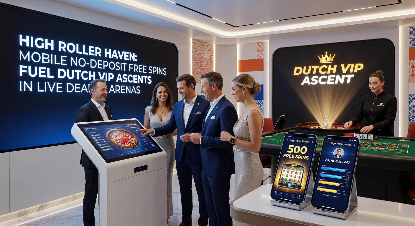 High roller speler aan live blackjack tafel op mobiel scherm, met VIP-badge en free spins iconen, illustrerend de snelle opmars in Nederlandse online gokwereld