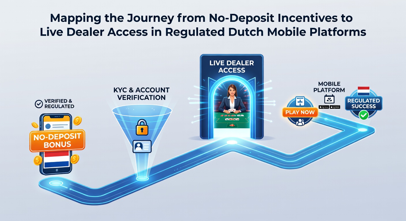 Illustratie van mobiele casino apps met no-deposit bonussen die leiden naar live dealer tafels in Nederlandse platforms