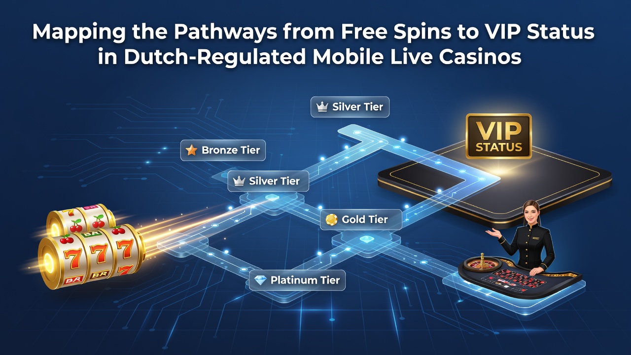 Mobiele live casino interface met gratis spins en VIP-progressie indicatoren op een smartphone