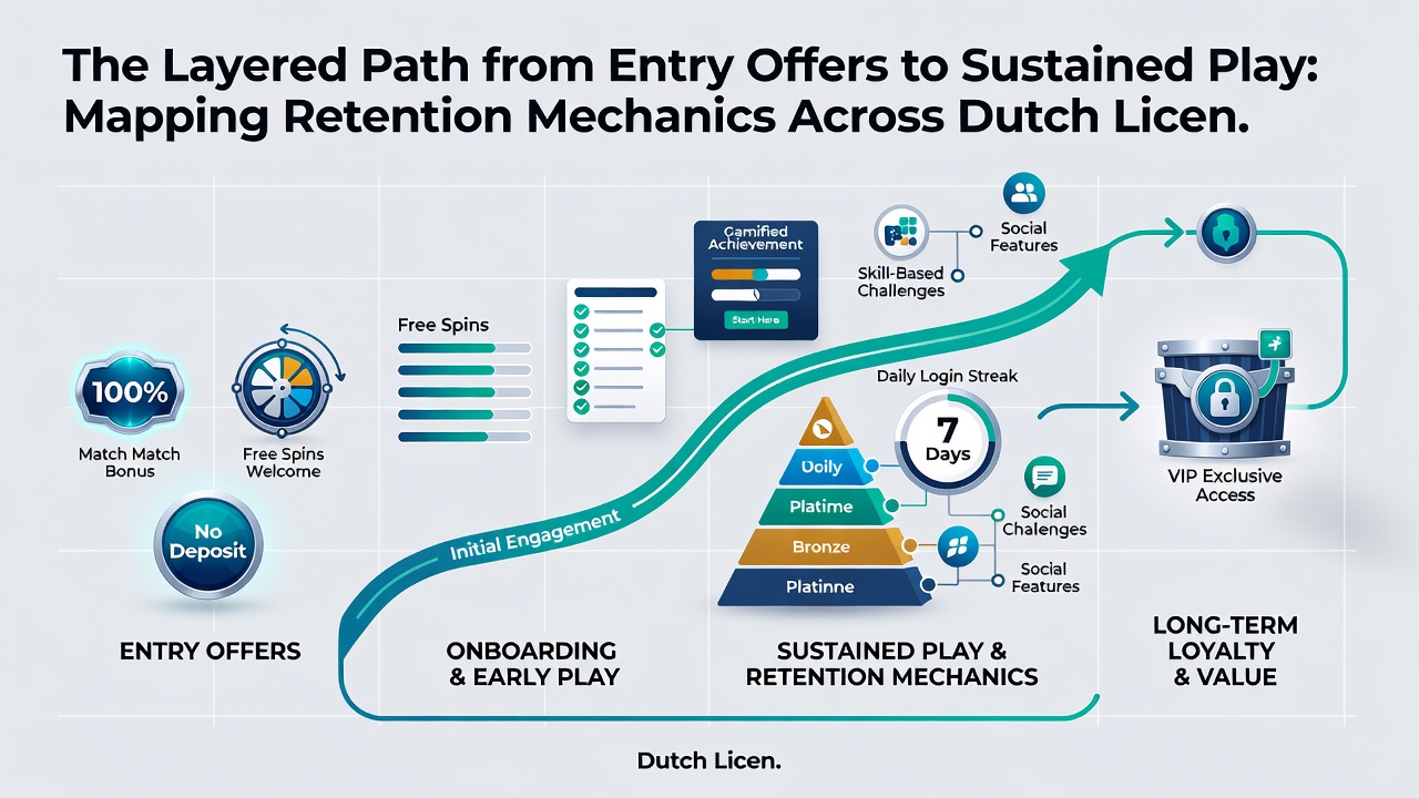 Diagram van retentielagen met mobiele notificaties en loyaliteitspunten op Nederlandse platforms
