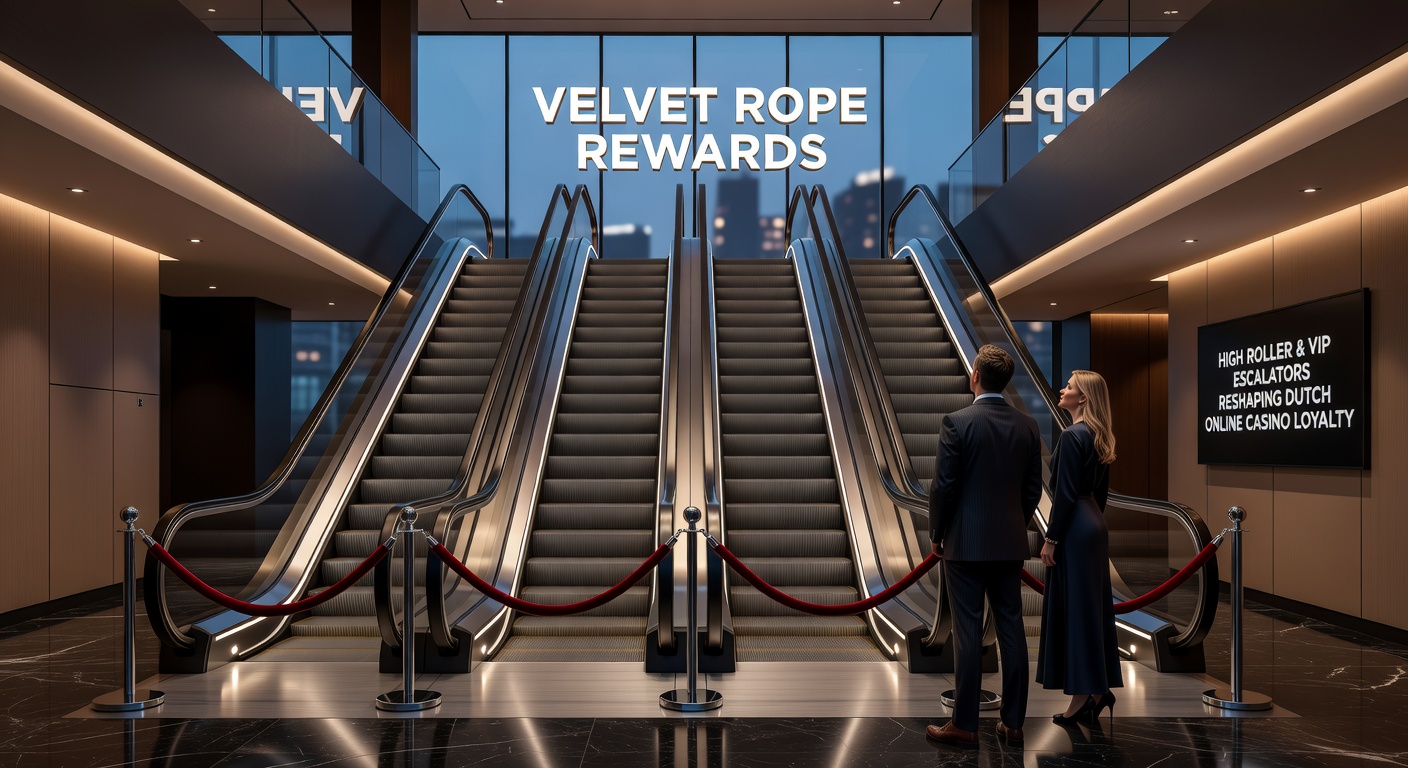 Luxe VIP-lounge met fluweelzacht touw en high roller-symbolen in een online casino-setting, illustrerend exclusieve beloningen